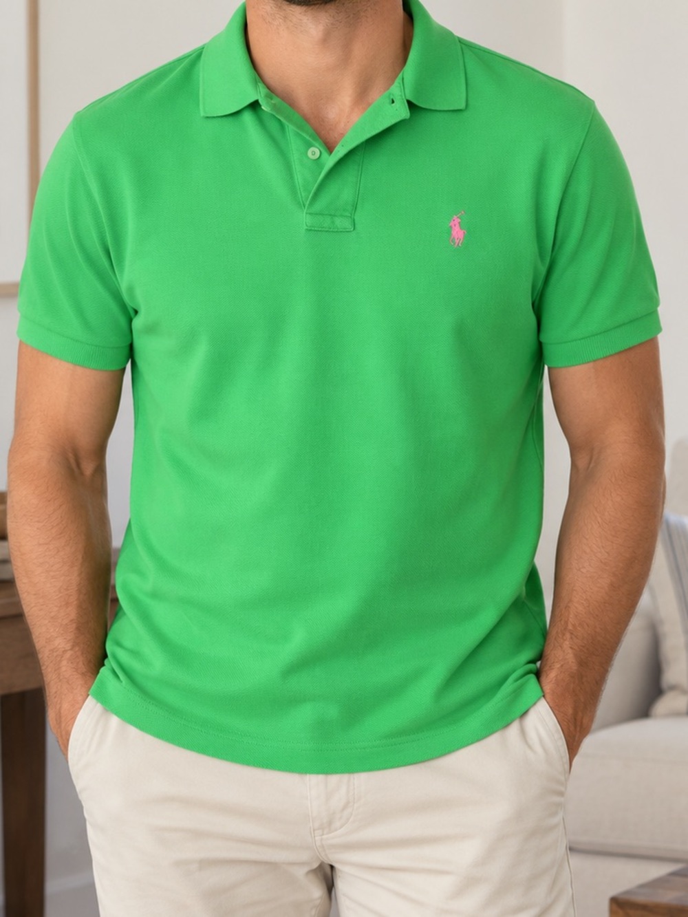 Polo Ralph Lauren Green Pink Pony Classic Fit Polo Shirt Men’s M